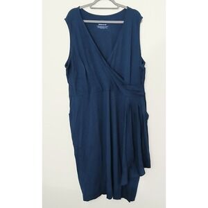 Betabrand Faux-Wrap Dress Women's Size 3X Blue Opal Pockets VMexk Sleeveless NEW